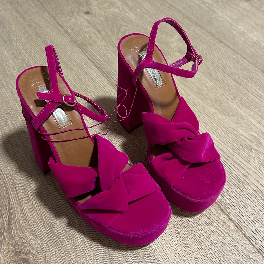 Fuchsia Platform Heels with Bow Detail